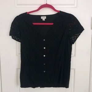 J. crew black eyelet peplum blouse